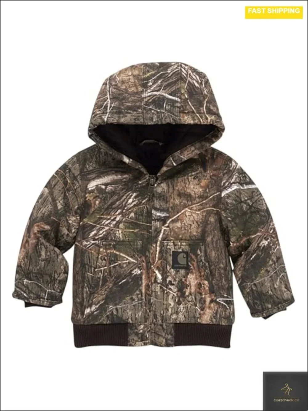Boys Insulated Camo Jacket Full Zip Hooded Winter Coat